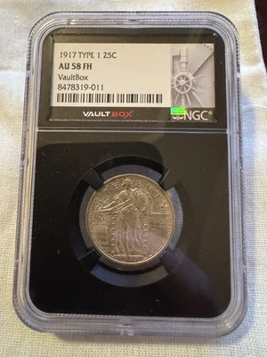 1917 Type 1  25C Standing Liberty AU58 FH NGC Vault Box - Image 1 of 4