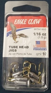 Eagle Claw 1/16oz (1.8g) Tube Head Fishing Jigs - 10 Pack (#PFTH116-G) - Picture 1 of 3