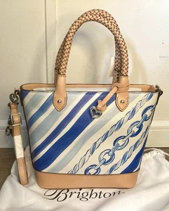 Brighton Cruz PORT Small Leather Tote Crossbody Bag Blues Nautical $395 MSRP - Picture 1 of 4