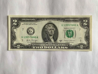 $2 Two Dollars Bill 2017 Series # G 13557680 A Real Money US Dollar Paper notes - Image 1 of 3