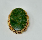 Vintage Signed A&Z 12K Gold-Filled Green Gemstone Oval Pin Pendant