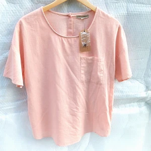 Polagram Blush - Light Pink Top Blouse Short Sleeve Button up Womens Size Medium - Picture 1 of 8