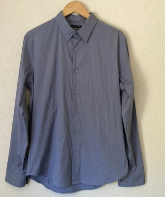Camisa de vestir Theory para hombre L abotonada mezcla de algodón elástica gris azul leer Foto 1 de 4
