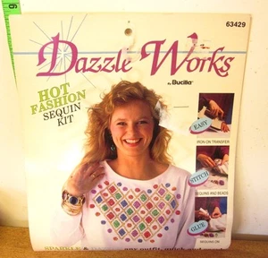 DAZZLE WORKS Hot Fashion Sequins kit NWT Bucilla w/ iron-on transfers 1992 - Picture 1 of 2