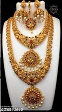 Indian Brass Gold Tone Fashion Jewelry Wedding Bridal Necklace Earring Set