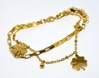 GRACEFUL 14K GOLD FILLED LADIES CABLE LINK CHAIN BRACELET LUCKY CLOVER CHARMS