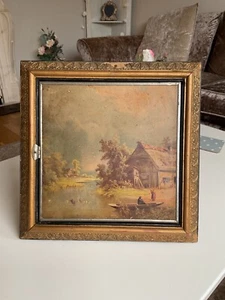 Antique French Tri-Folding Travelling Vanity Boudoir Mirror with River Scenes - Picture 1 of 9