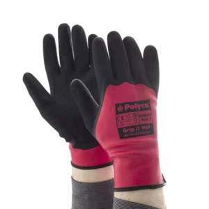 Work Gloves Polyco - Grip IT Wet Work Gloves Waterproof GIW Black/Red - Picture 1 of 2