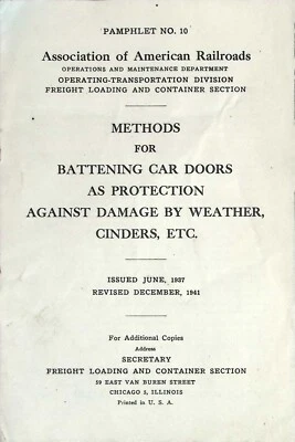 1941 Association American Railroads Pamphlet No. 10 Methods Battening Car Doors - Image 1 of 4
