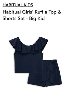 HABITUAL GIRLS NAVY BLUE RUFFLE TOP & SHORT SET SIZE 12 - Picture 1 of 8
