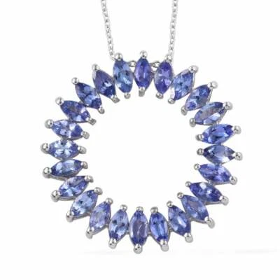Colgante de tanzanita en plata de ley enchapada en platino, colgante circular de tanzanita Foto 1 de 2