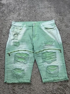 Pantaloncini jeans Smoke Rise uomo 38 verde menta lavaggio acido anticato zip moto jorts - Foto 1 di 8