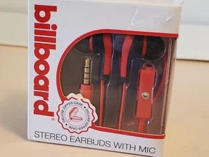 BILLBOARD Stereo Earbuds w Mic zip case NEW #BB586 RED Cable remote extreme bass - Picture 1 of 7