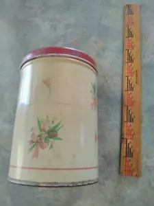 Vintage Tulips & Ribbon Empeco Metal Canister 6" Made by National Can Co NY USA - Picture 1 of 9
