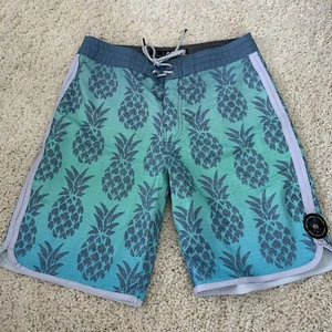 RIP CURL Boardshorts Mens Sz 28 Mirage Blue Green Pineapple Logo Drawstring - Picture 1 of 6