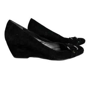 Alfani Womens Step N Flex Dextra Suede Shoes Wedge Buckle Black Size 7.5 - Picture 1 of 11