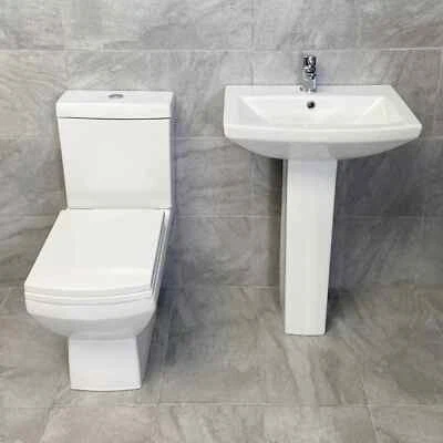Amelia Close Coupled Toilet WC & Pedestal Basin Bathroom Set Compact