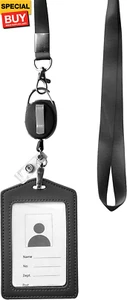 ID Card Case + Heavy Duty Lanyard (Black) + Badge Holder Retractable Reel Carabi - Picture 1 of 8
