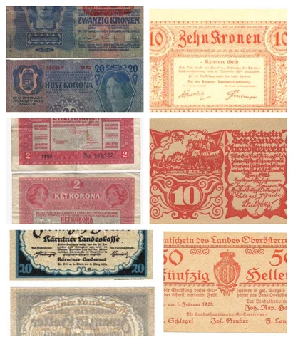 18PC Vintage Austria 1918-1921 Banknote Lot. 2, 10, 20 Kronen 10, 20, 50 Heller Cover