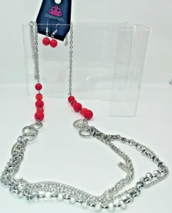 Juego de Collar y Pendientes Paparazzi Cereza Bling Plateado y Rojo 44 in Nuevo en Paquete - Imagen 1 de 7