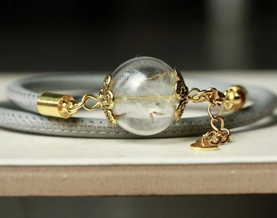 Pusteblume Armband Leder Wickelarmband Wunscherfüller Geschenkidee Frau Freundin - Bild 1 von 4