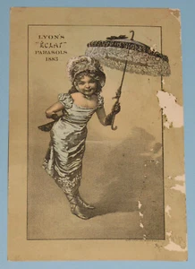 VTG ADVERTISING LYON'S "ECLAT" PARASOL'S 1883 YOUNG LADY VICTORIAN TRADE CARD - Picture 1 of 4