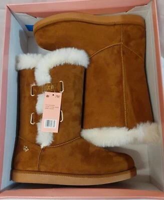 New Juicy Couture Faux Brown Fur Lined Boots In Original Box Sz 7M Koded Cognac  - Image 1 of 4