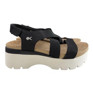 KURU Loma Strappy Platform Cork Sandals Black Size 9 - Picture 1 of 16
