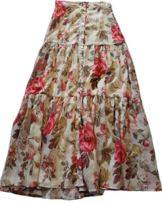 H&M Talla 2 Gitana Boho Gasa Forrada Maxi Falda con Niveles con Botones Nacarados Foto 1 de 4