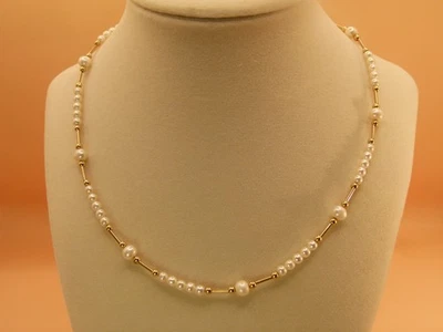 SOLID 14k YELLOW GOLD AND PEARLS NECKLACE - Image 1 of 4