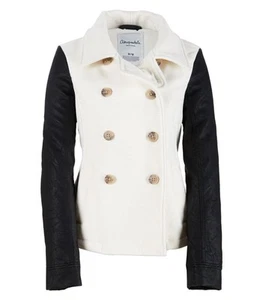 Aeropostale Womens Leather Sleeve Pea Coat, white047, S - Picture 1 of 1