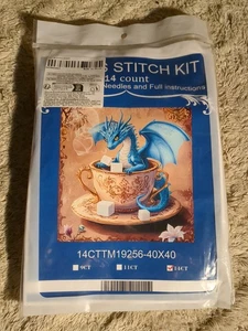 Drache in Teetasse komplettes Kreuzstich-Set 14 CT 40x40cm - Bild 1 von 13