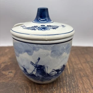 Vintage Delft Blauw Zuckerdose 1973 blau Windmühle handbemalt Norelco Holland - Bild 1 von 11