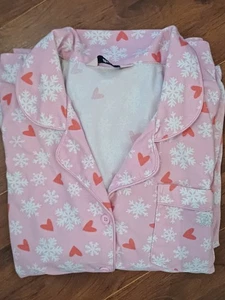Pijama Boux Avenue Rosa Estampado Corazón y Copo de Nieve Estilo Novio Talla UK 10 - Imagen 1 de 6