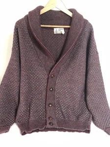 Vintage Mens XL Sweater Cardigan Chunky Fisherman Shawl Button up USA Grandpa - Picture 1 of 15