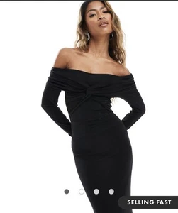 8439# Asos, Donna, Spalla Twist Abito Midi Maniche Lunghe, Taglia: 38, Nero - Foto 1 di 3