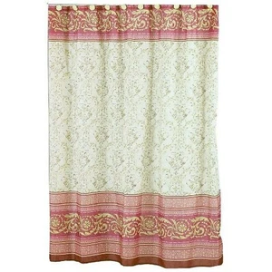 Carnation Home Victorian Shower Curtain Beige Fleur Pink Contrasting Border NIP - Picture 1 of 4