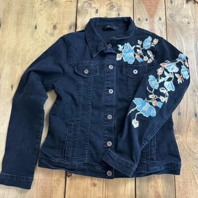 LOB Jean Jacket Black Embroidered Floral  XS 3 Denim - Image 1 of 4