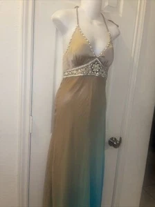 Sue Wong Tan/Turquiose Ombre Embellished Halter BOHEMIAN Party/Cocktail Dress 6 - Bild 1 von 14
