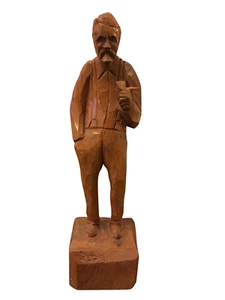 Vtg Delbert "Dub" Juby Ontario Whittler Man Smoking a Pipe Carving - Picture 1 of 2