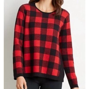 J Jill Red & Black Check Buffalo Plaid Sweater Women's MP - Picture 1 of 9