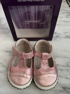 Pediped Baby Girl Shoes 12 18M EU size 20 US  T Strap Ruby Light Pink Sequins - Picture 1 of 16