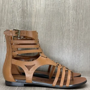 Enzo Angiolini Makalya Gladiator Sandals Women Sz 6M Flat Leather Zip Back Brown - Picture 1 of 12