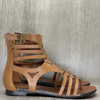 Sandalias Gladiador Enzo Angiolini Makalya Mujer Talla 6M Planas Cuero Cremallera Trasera Marrón Foto 1 de 4