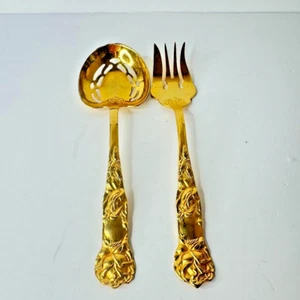Vintage Italy Gold Pierced Serving Spoon and Fork Set - Picture 1 of 6
