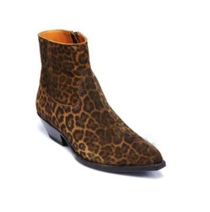 Western Mens Chelsea Real Suede Leather High Top Ankle Boots Mid Heel Shoes New - Picture 1 of 29