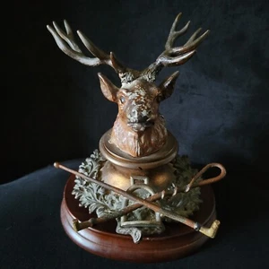Antique Cold Painted Bronze and Copper Stag Head Inkwell c 1800-1900 - Picture 1 of 12