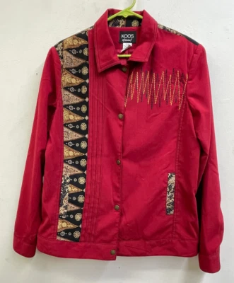 Koos of Course Woman's Medium Jacket Red With Embroidery & Patches Lightweight - Image 1 of 3