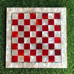 Mesa de ajedrez de mármol de 15"x15" antigua cornalina con incrustaciones de fregona piedra de mosaico - Imagen 1 de 11