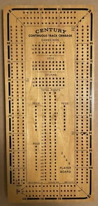 Vtg 715 Century Wooden CONTINUOUS TRACK CRIBBAGE BOARD Wood Pegs Three 3 Track’s - Picture 1 of 24
